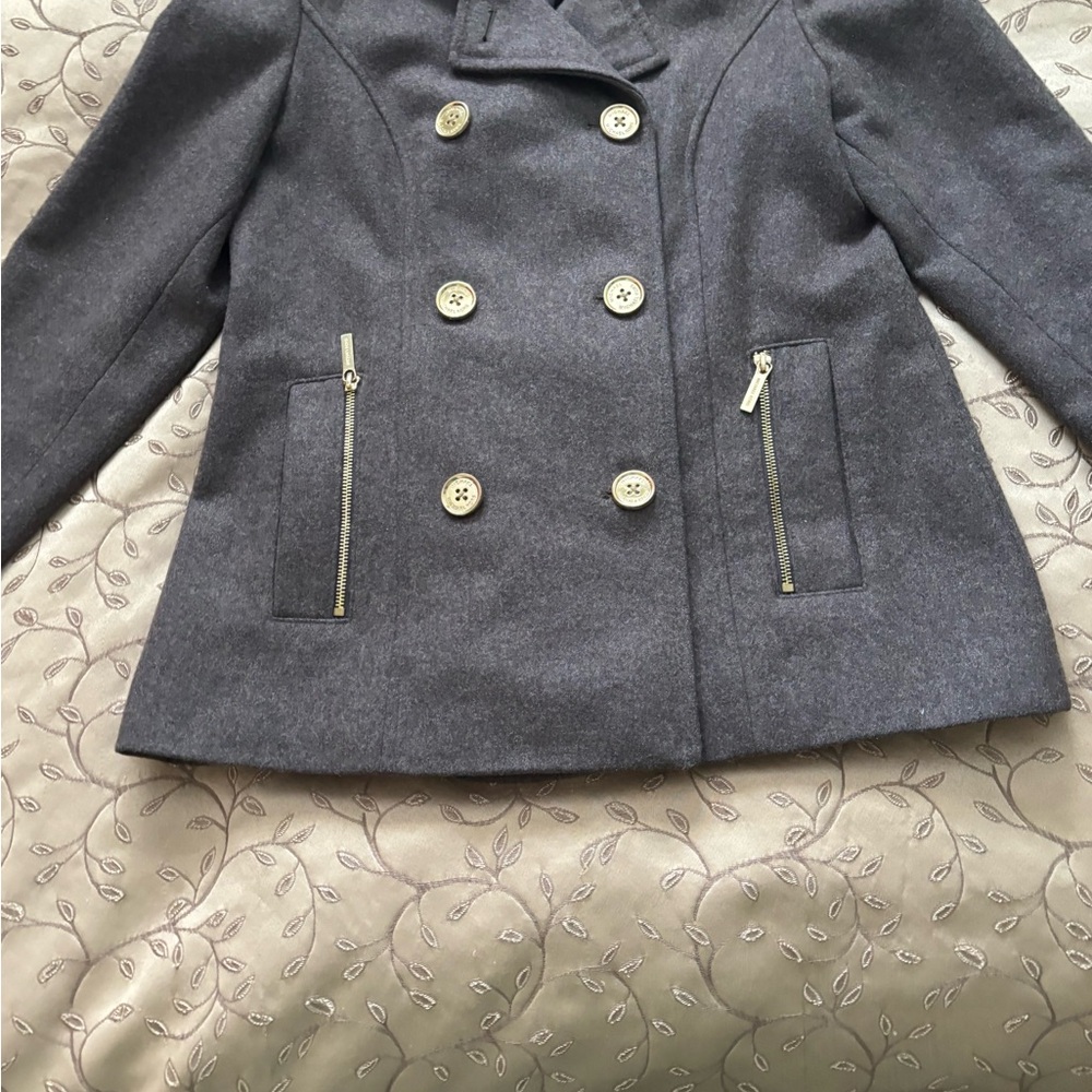 Michael Kors Charcoal Double-Breasted Pea Coat with Zip Pockets